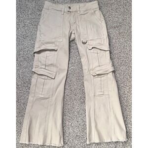 PacSun Cargo Beige Jeans Womens 24‎ Low Rise Boot Frayed Hem 27" Inseam Utility